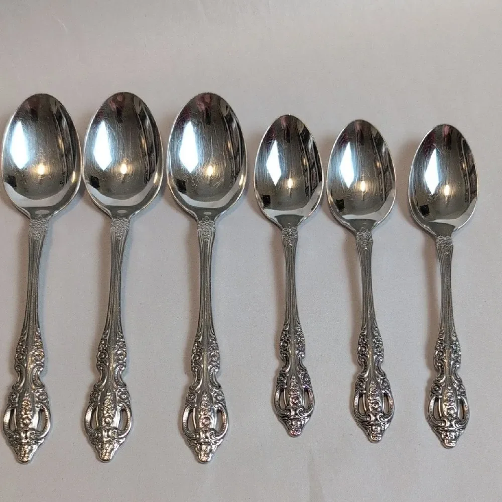Elegant Oneida Silverplate Ornate Spoons - Set of 3 Soup Spoons & 3 Teaspoons